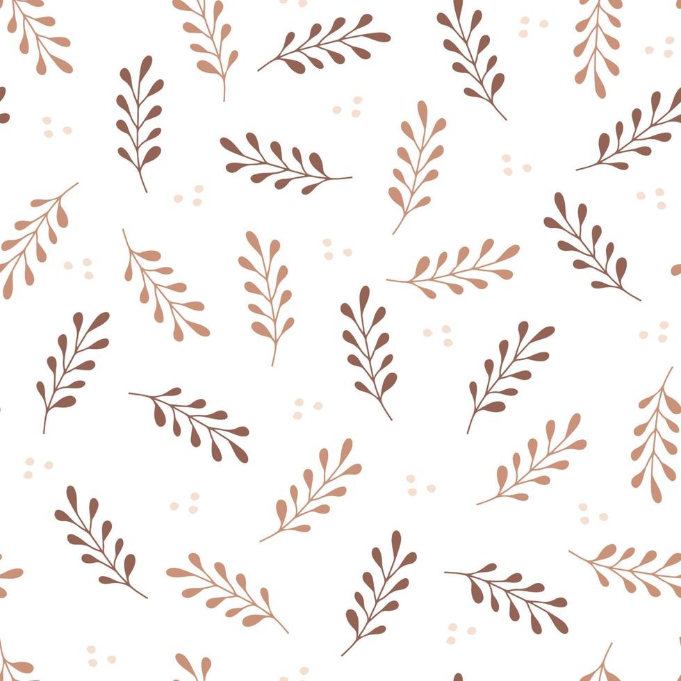 Seamless pattern with hand drawn beige leaves on white background. Floral organic background. vector
