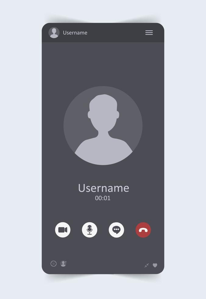 Mobile video chat interface. User web video call window. Concept of social media, remote communication, video content. Modern vector illustration.