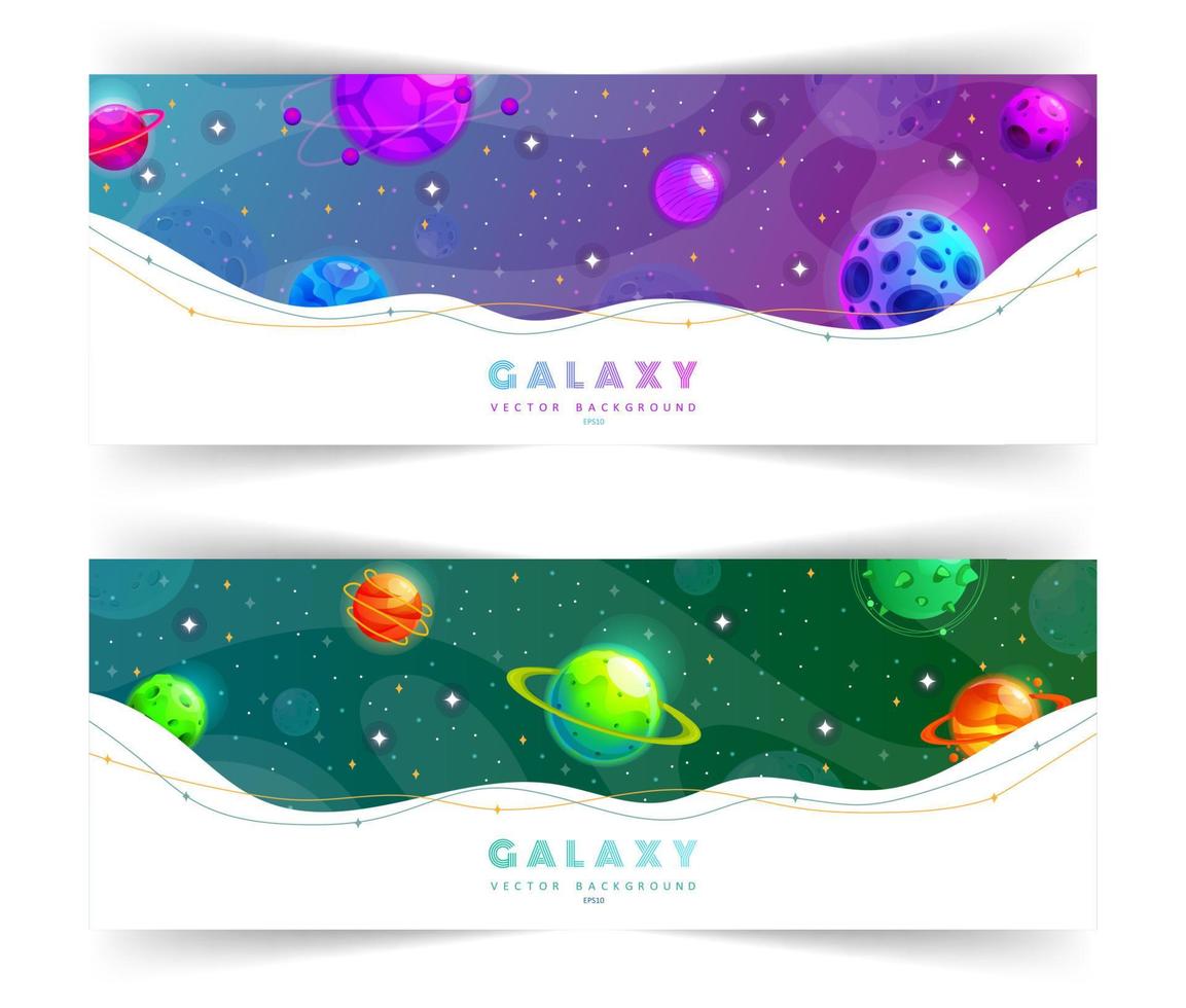 conjunto de plantillas de banners web con forma abstracta y estrellas. cosmos, universo y cielo. exploración espacial. ilustración vectorial de dibujos animados de los niños de la galaxia. concepto de fondo web. vector