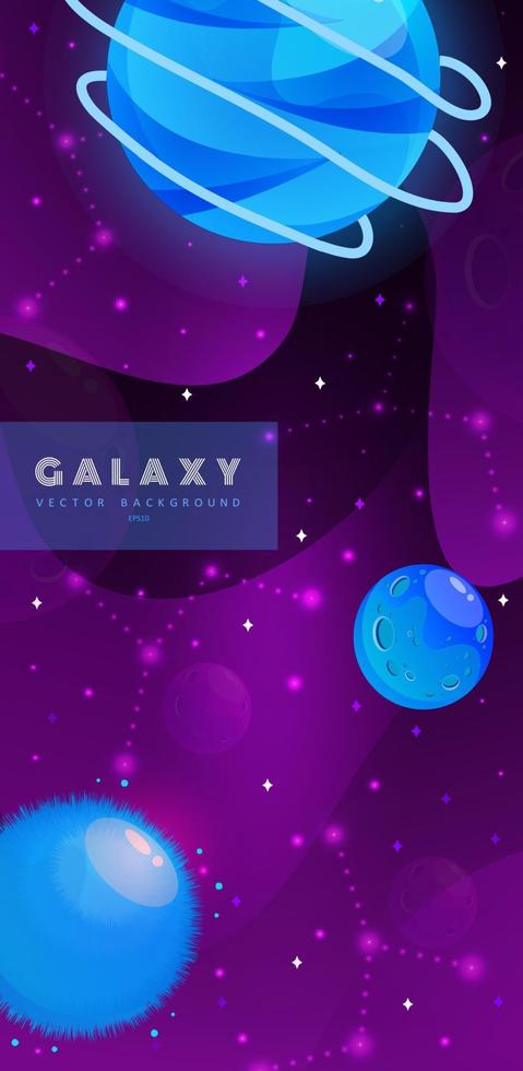 Stories template. Space background with cartoon fantasy planets. Mobile backdrop. Fantasy planets. Colorful universe. Game design. Fantasy space planets for ui galaxy game. vector
