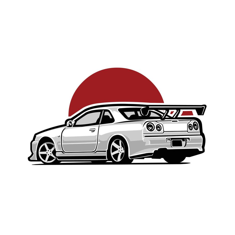 Ilustración de vector de vista trasera de coche deportivo jdm japonés sobre fondo blanco