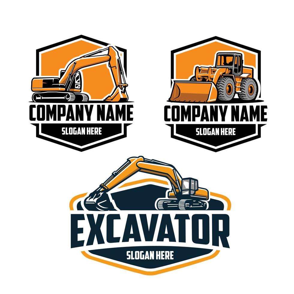 vector de logotipo de conjunto de insignia de emblema listo para excavar de la empresa aislado en fondo blanco