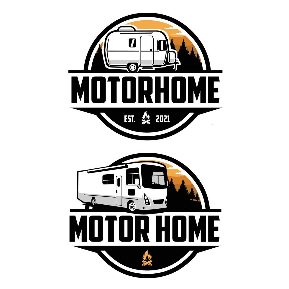 autocaravana caravana remolque rv círculo emblema logotipo paquete conjunto vector