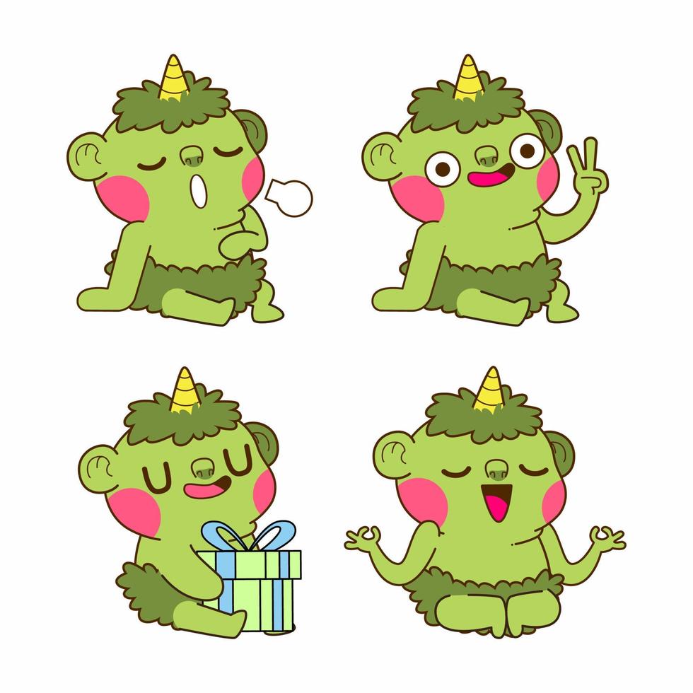 cute ogre doodle sticker, goblin, troll, orc illustration vector