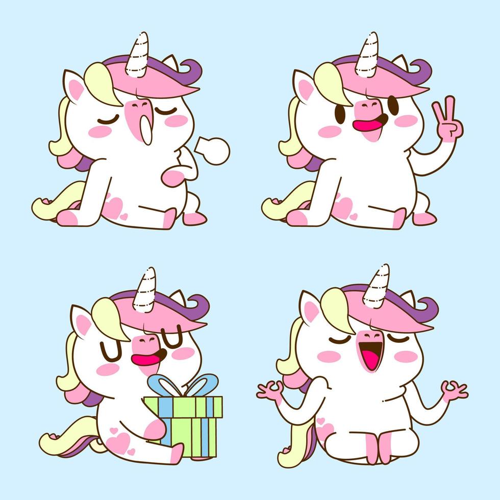 linda pegatina de garabato de unicornio, ilustración de unicornio vector