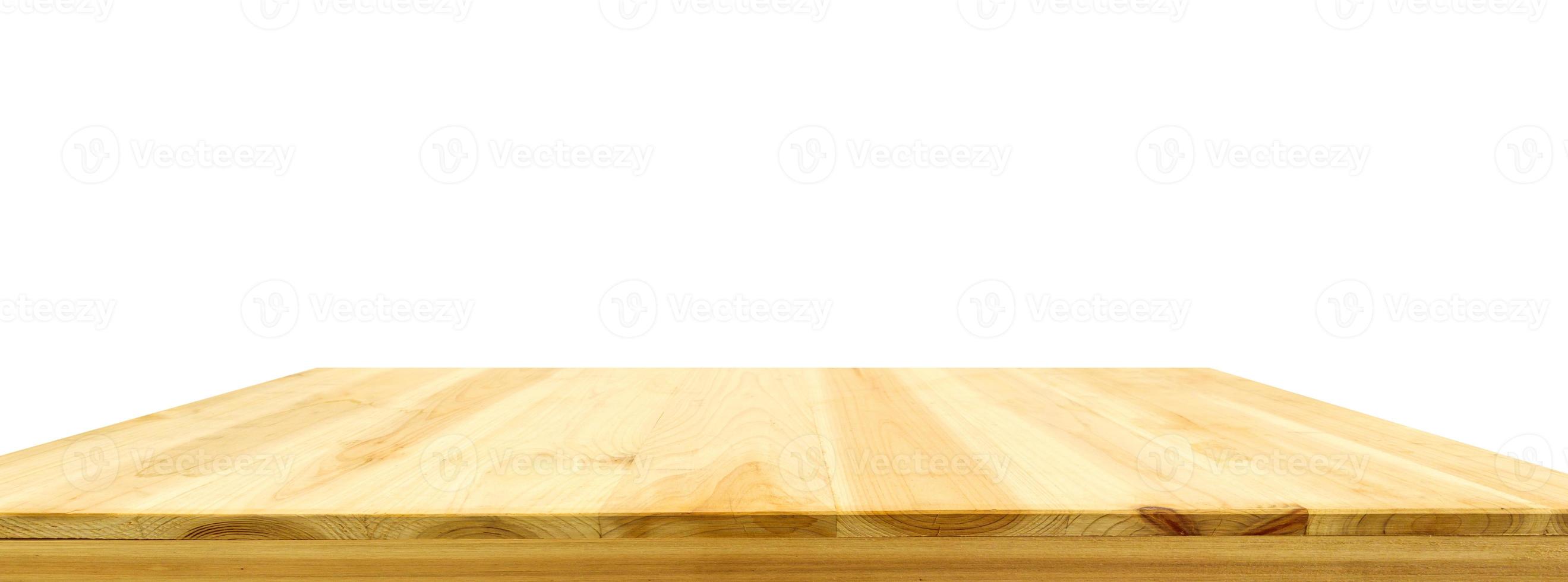 Wood table top isolated on white background photo