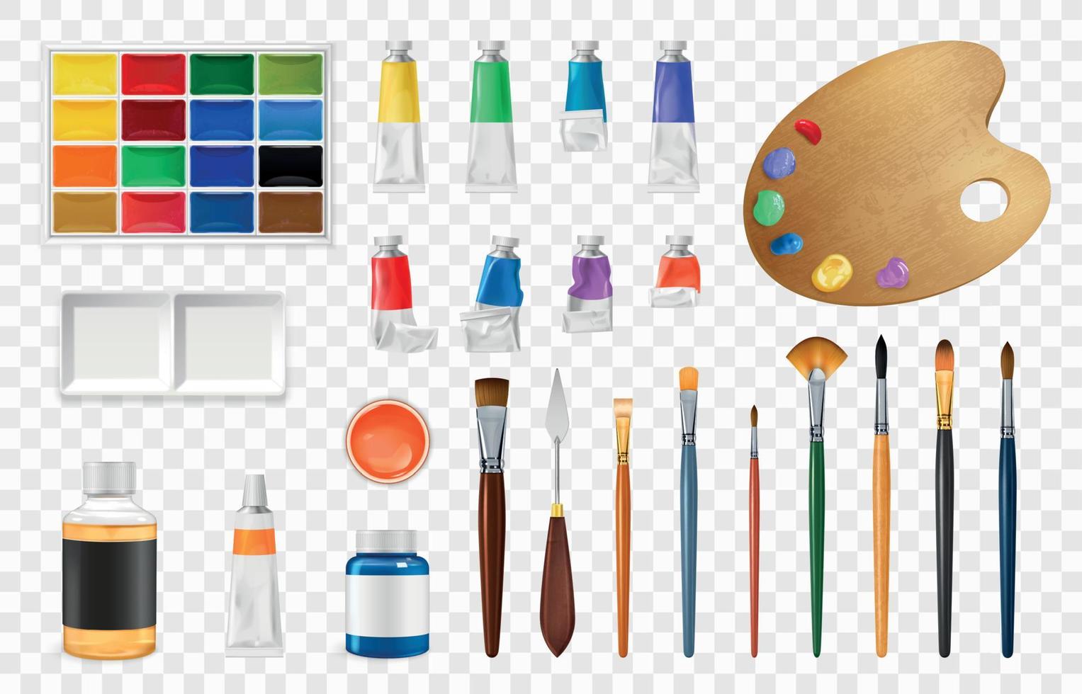 Painter Tools Realistic Transparent Set vector