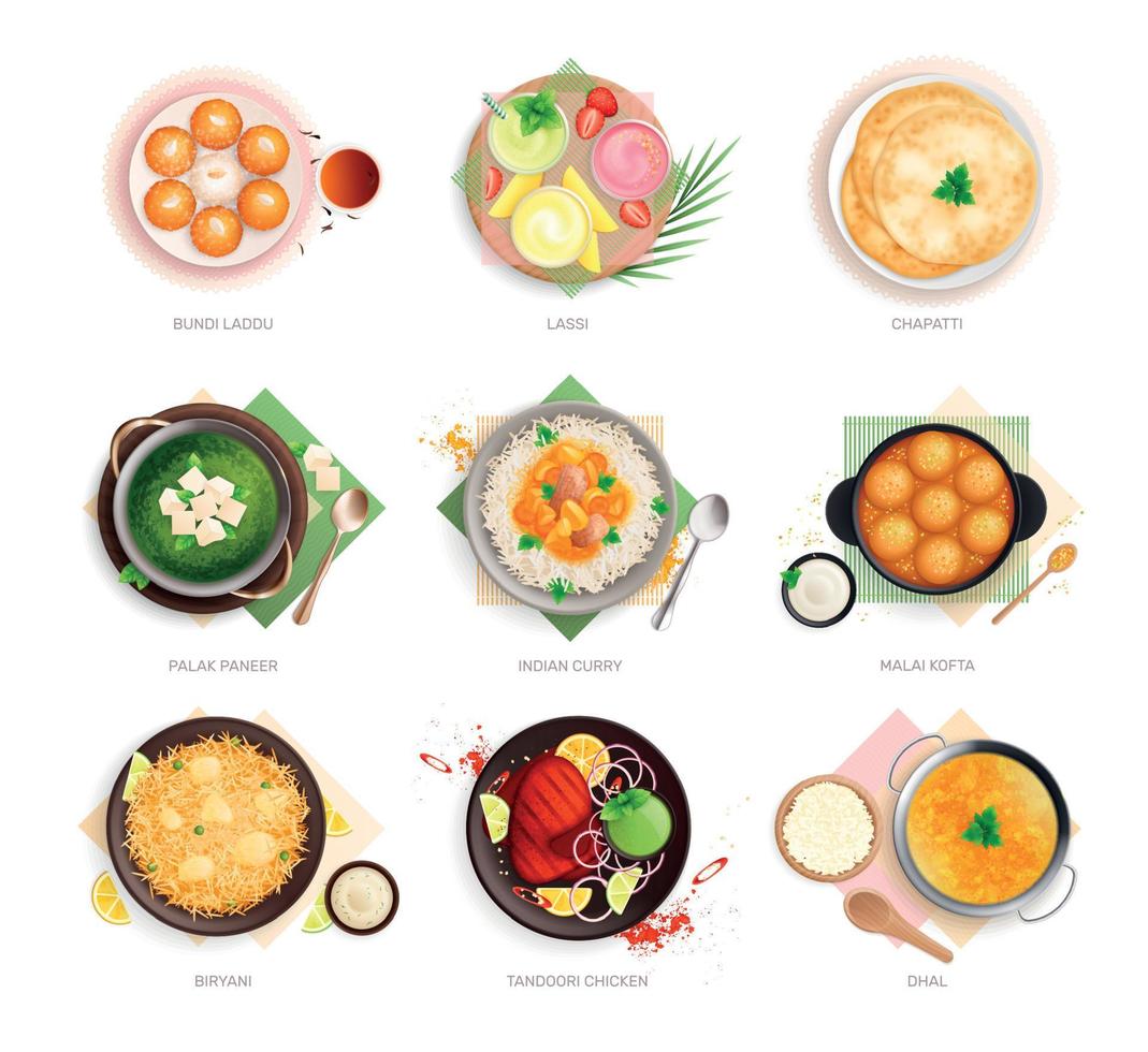 Top Indian Dishes Set vector