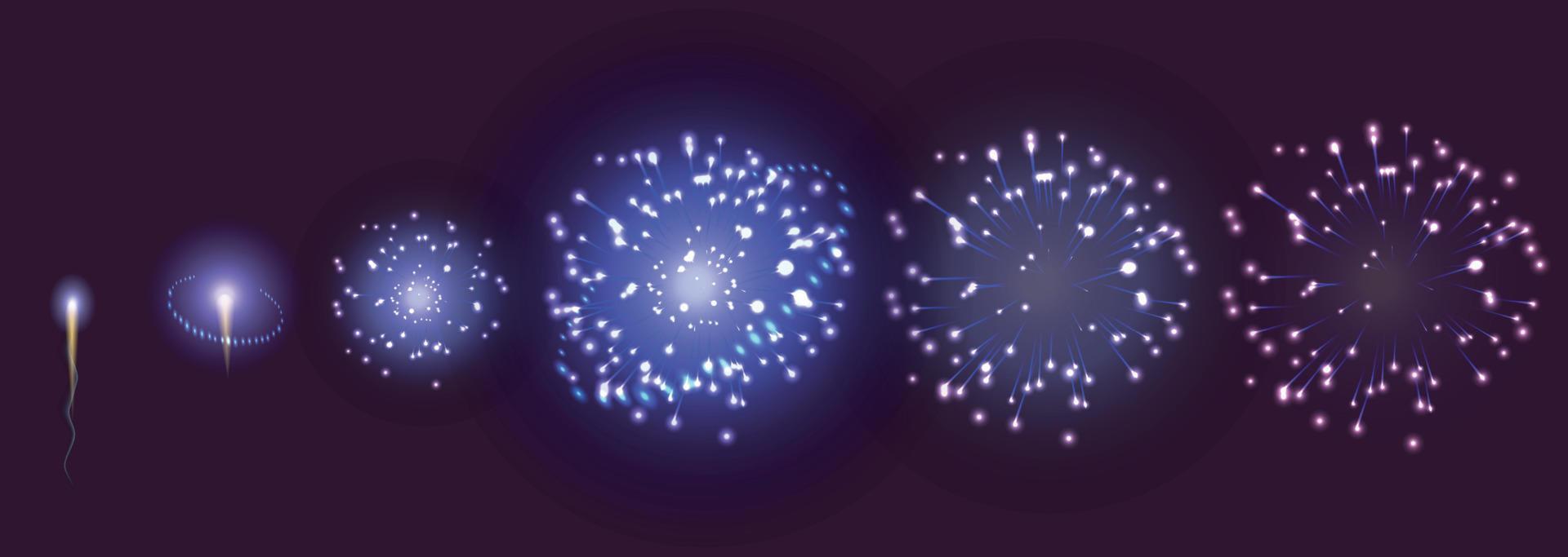 conjunto de etapas de animación de fuegos artificiales vector