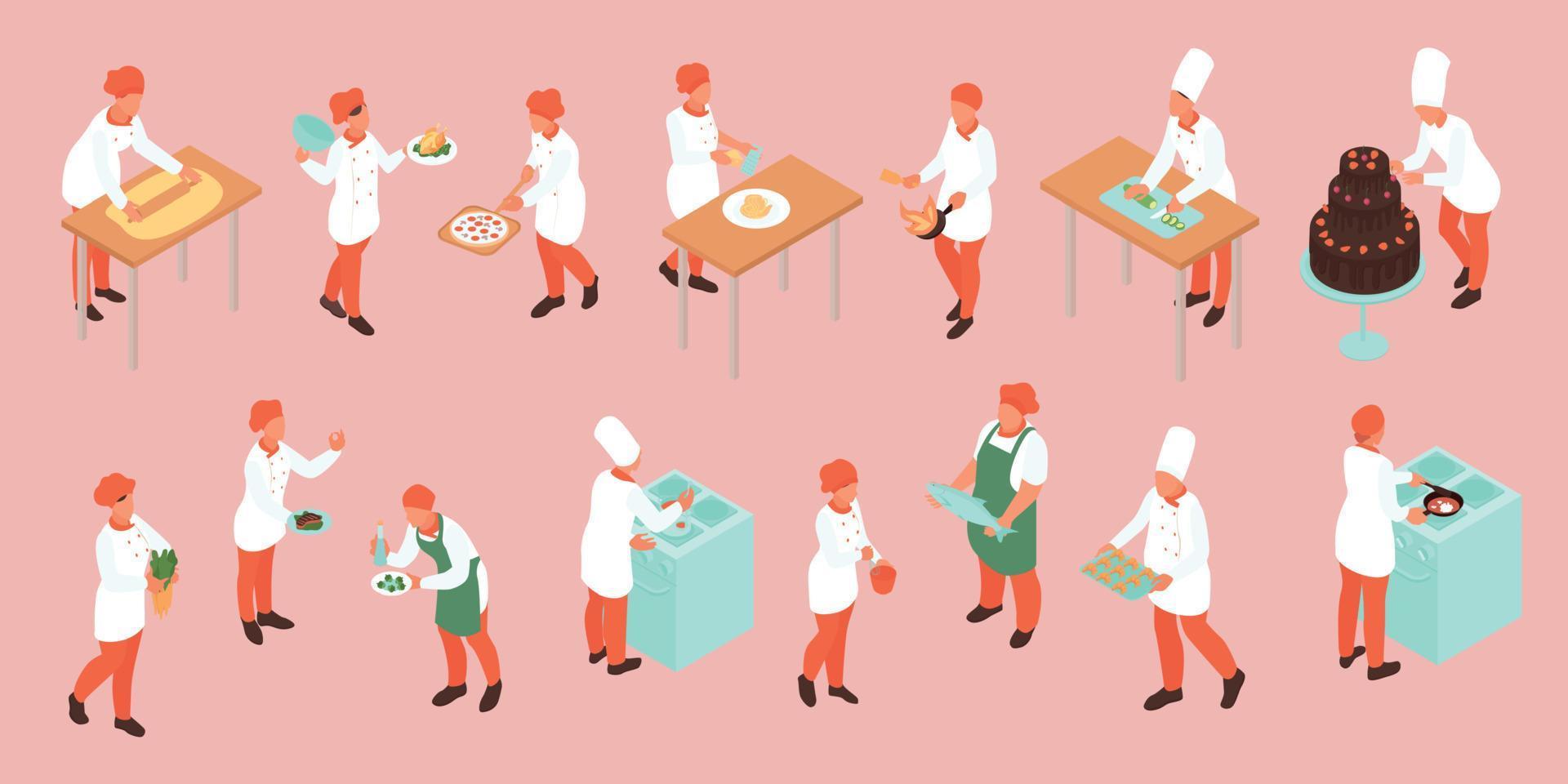 Cooking Isometric Color Set vector