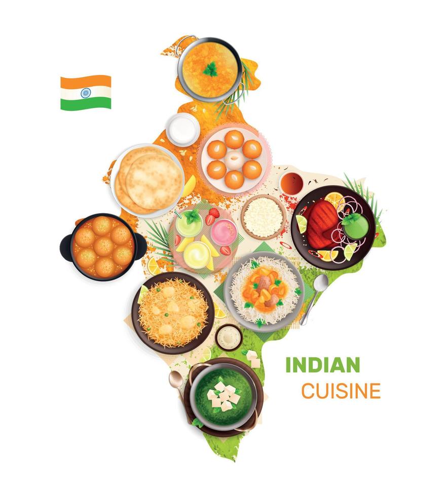 composición del mapa de la cocina india vector