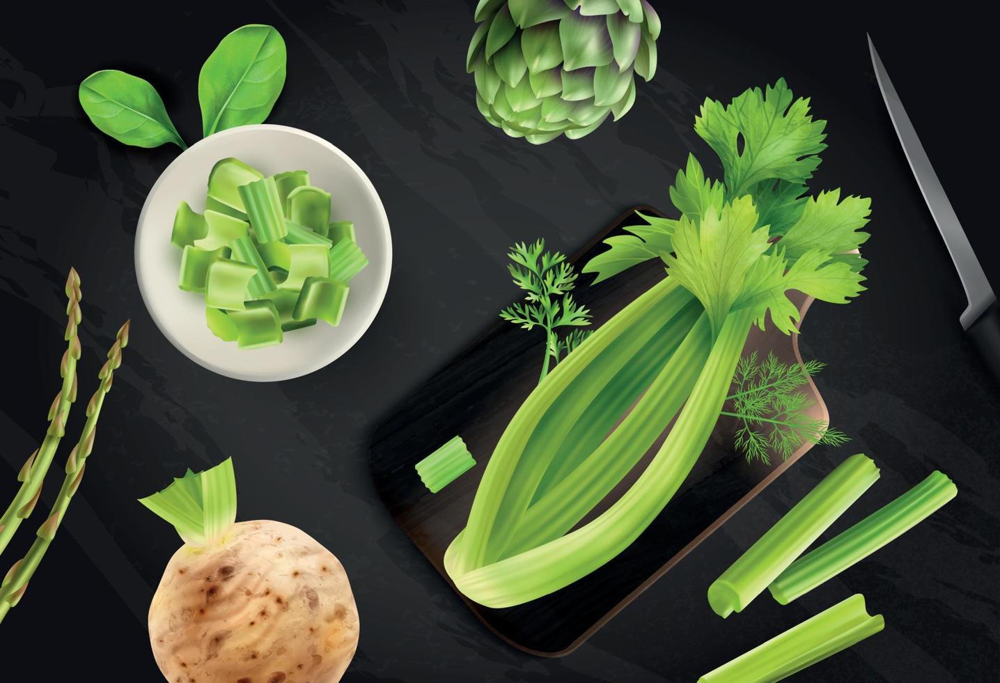 Realistic Celery Chalkboard Composition vector