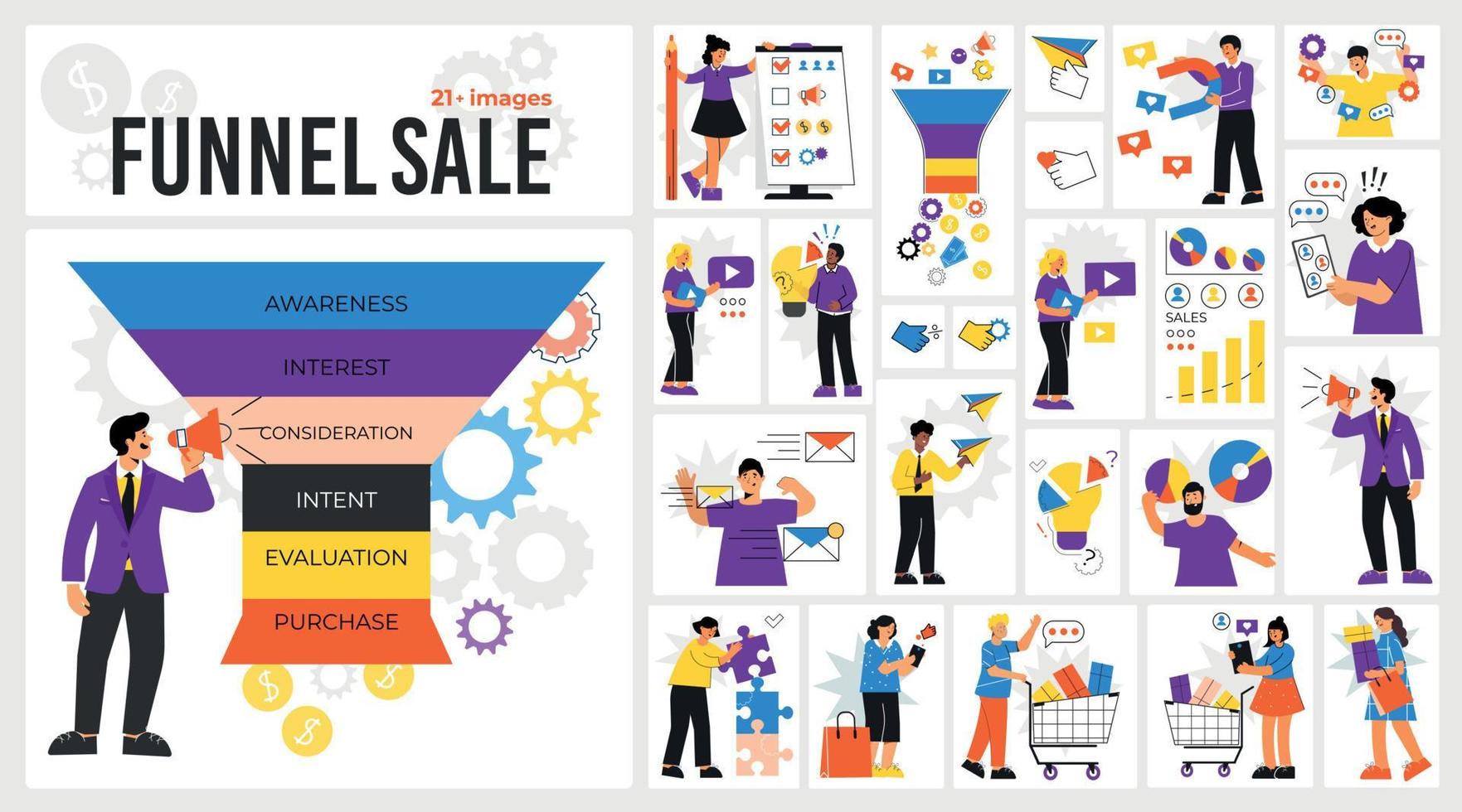 Funnel Sale Compositions Set vector