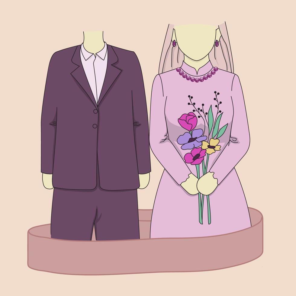 ilustraciones dulces y elegantes de pareja para el diseño de elementos de invitaciones de boda vector