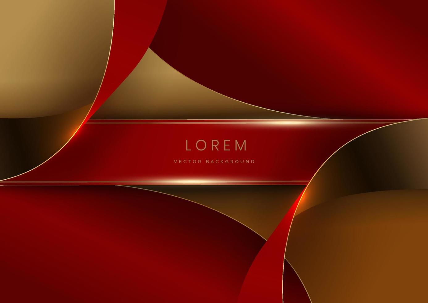 Abstract 3d curved red and gold ribbon on red background with lighting effect copy space for text. Luxury design style. vector