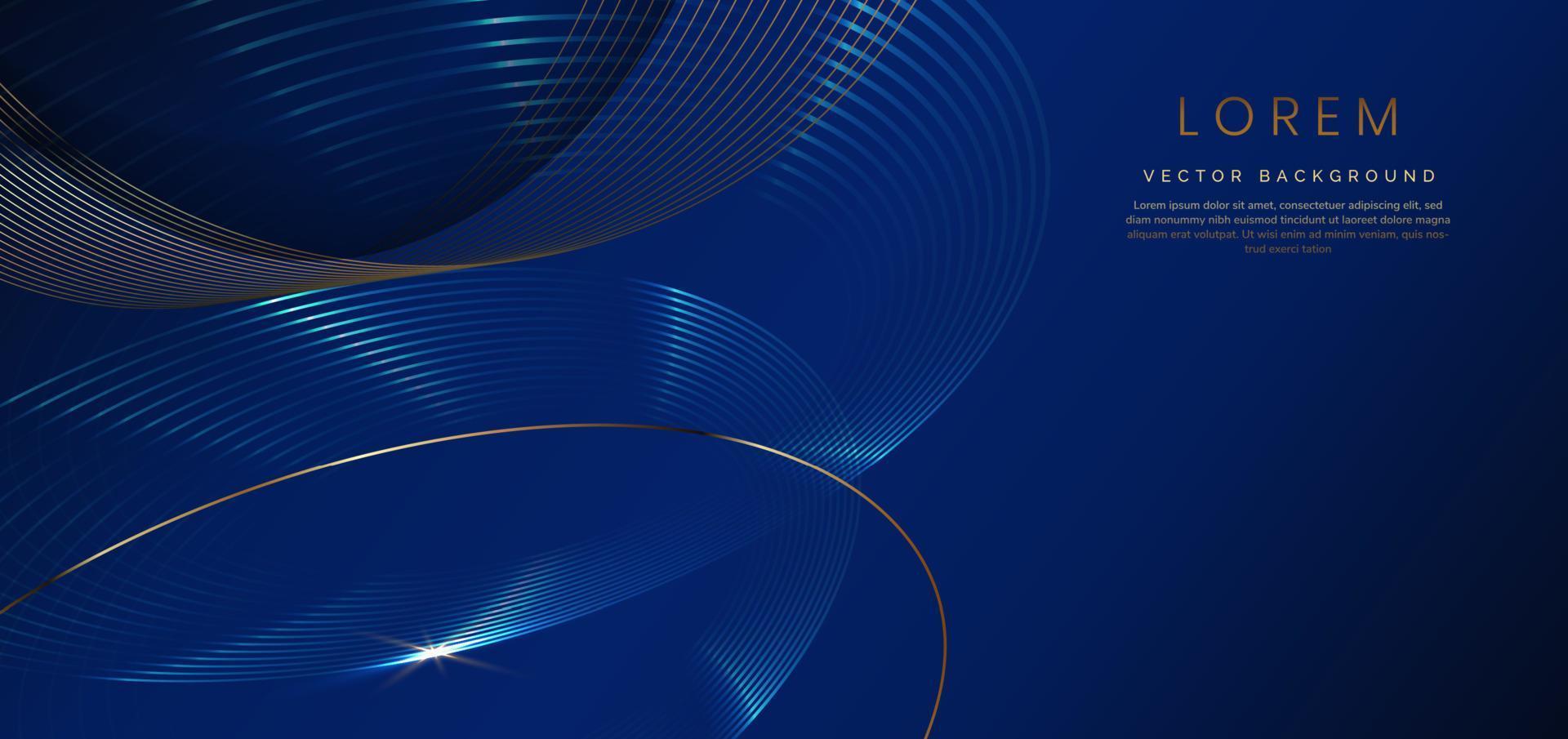 Abstract luxury golden lines curved overlapping on dark blue background. Template premium award design. vector