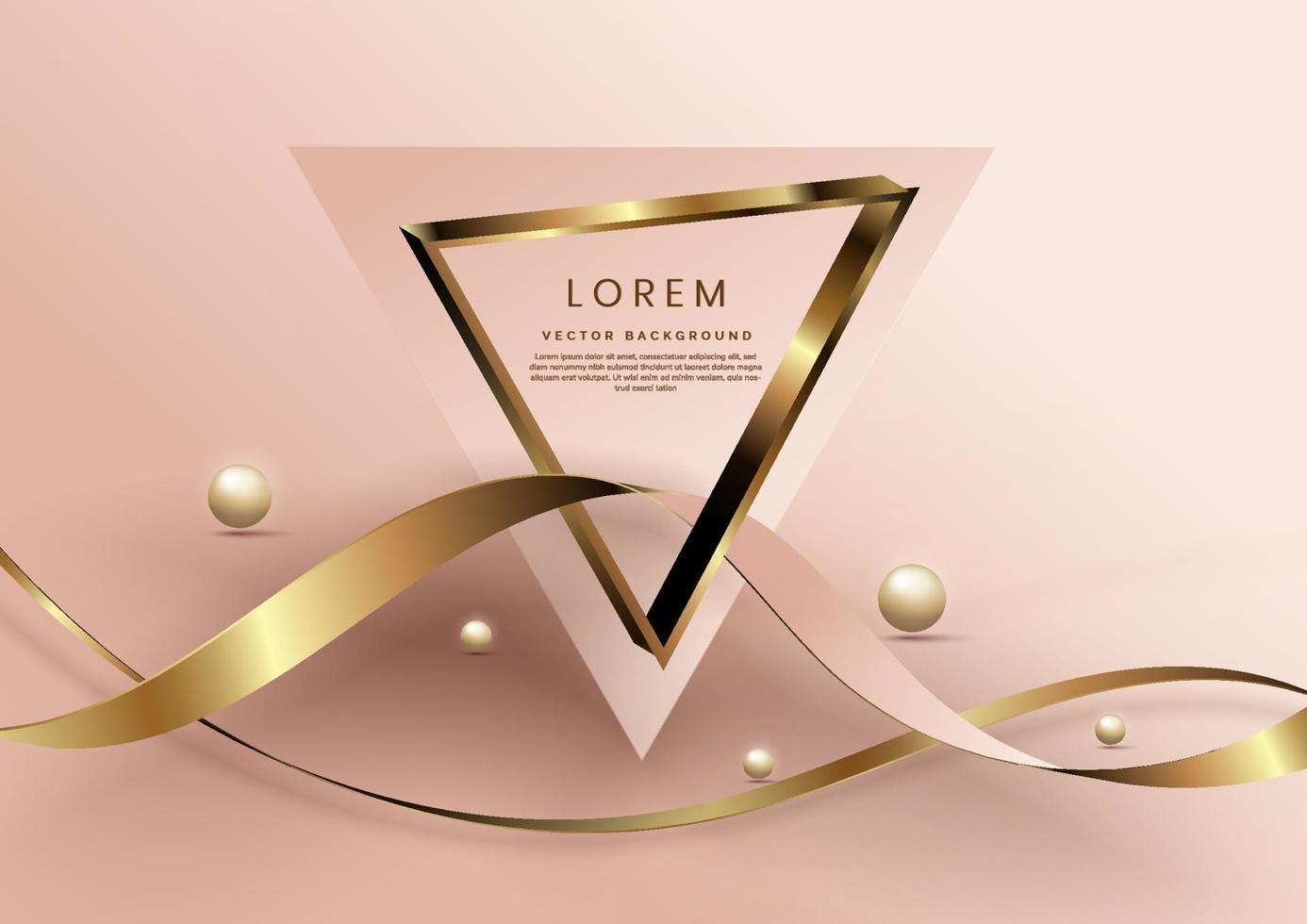 decoración de marco triangular cinta dorada con efecto de luz y bola sobre fondo de oro rosa. estilo de lujo vector