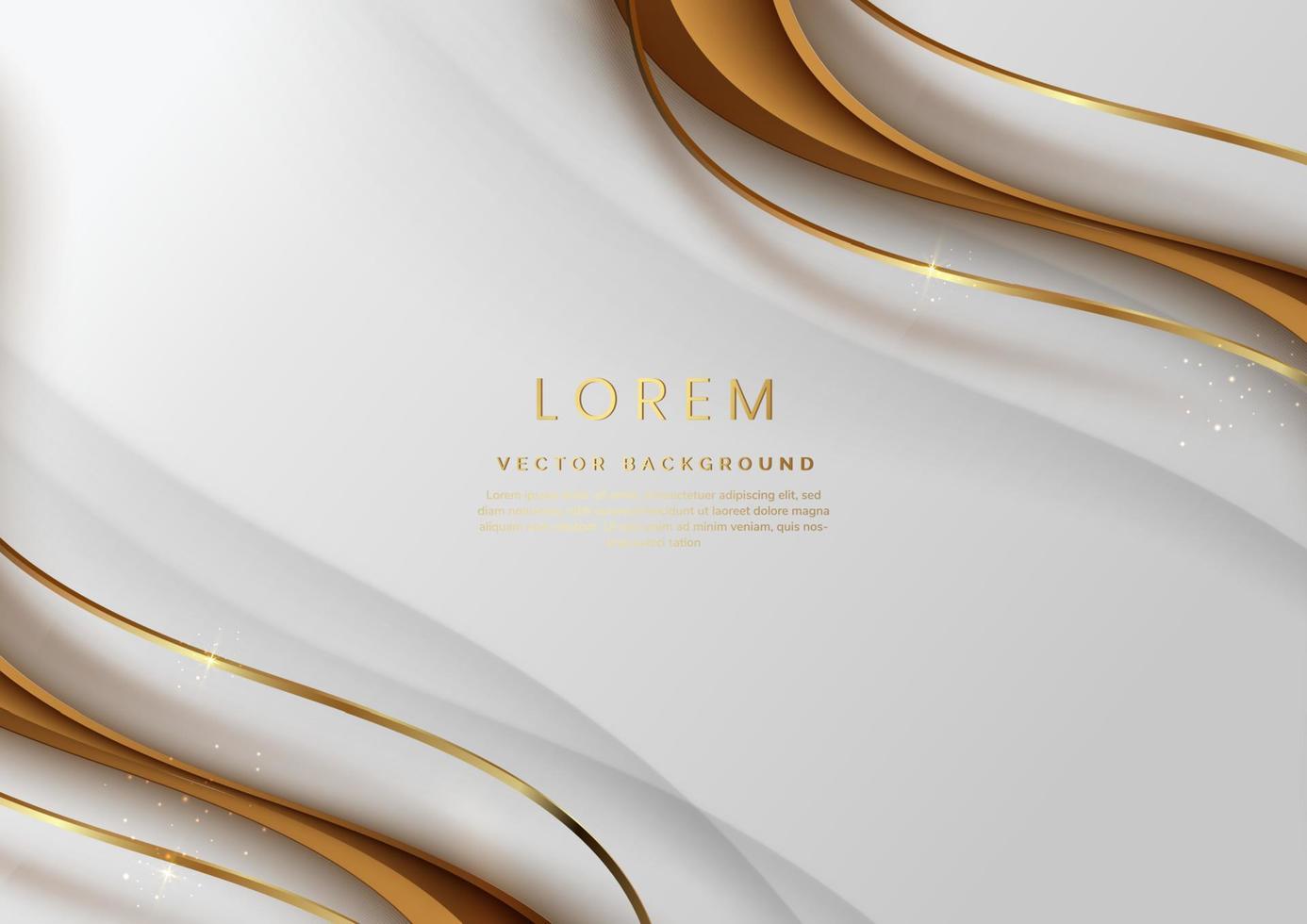 Abstract 3d template white background with gold lines curved wavy sparking with copy space for text. Luxury style. vector