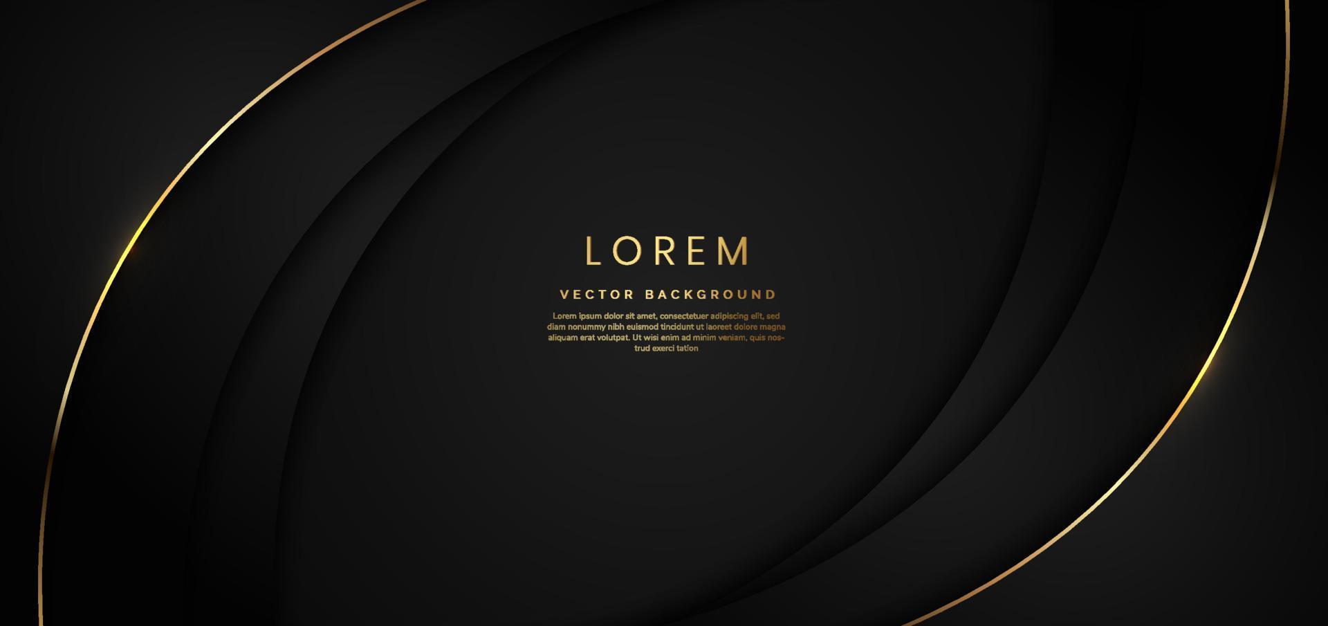 3D modern luxury template design black and grey curved shape and golden curved line background. vector