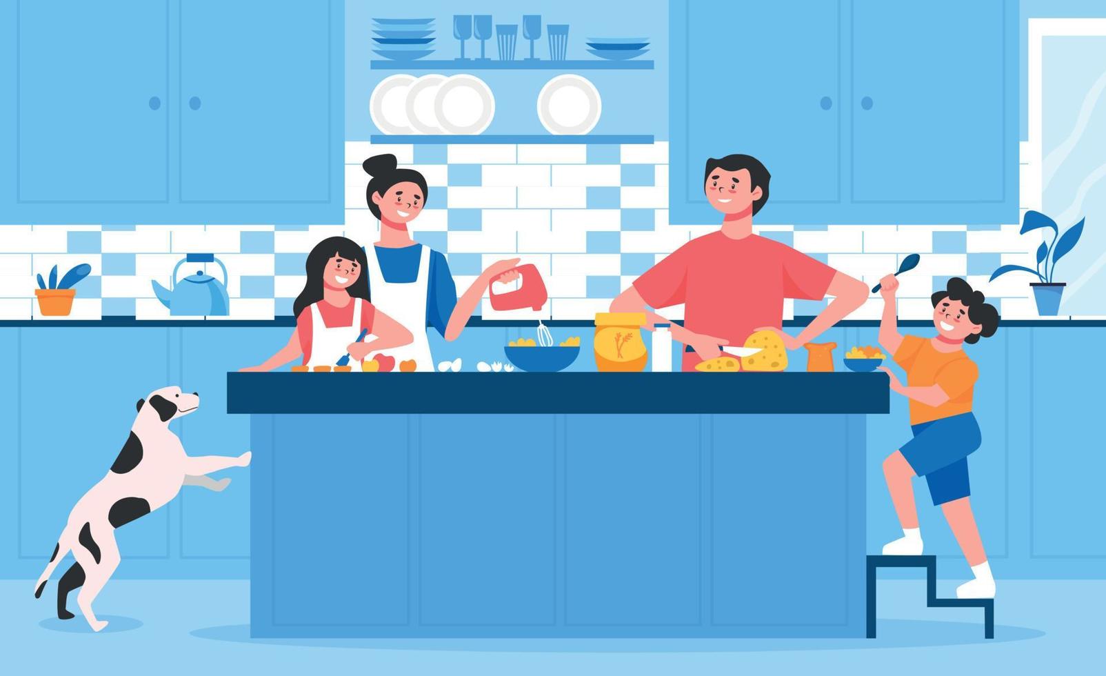 Family Cooking Kitchen Composition vector