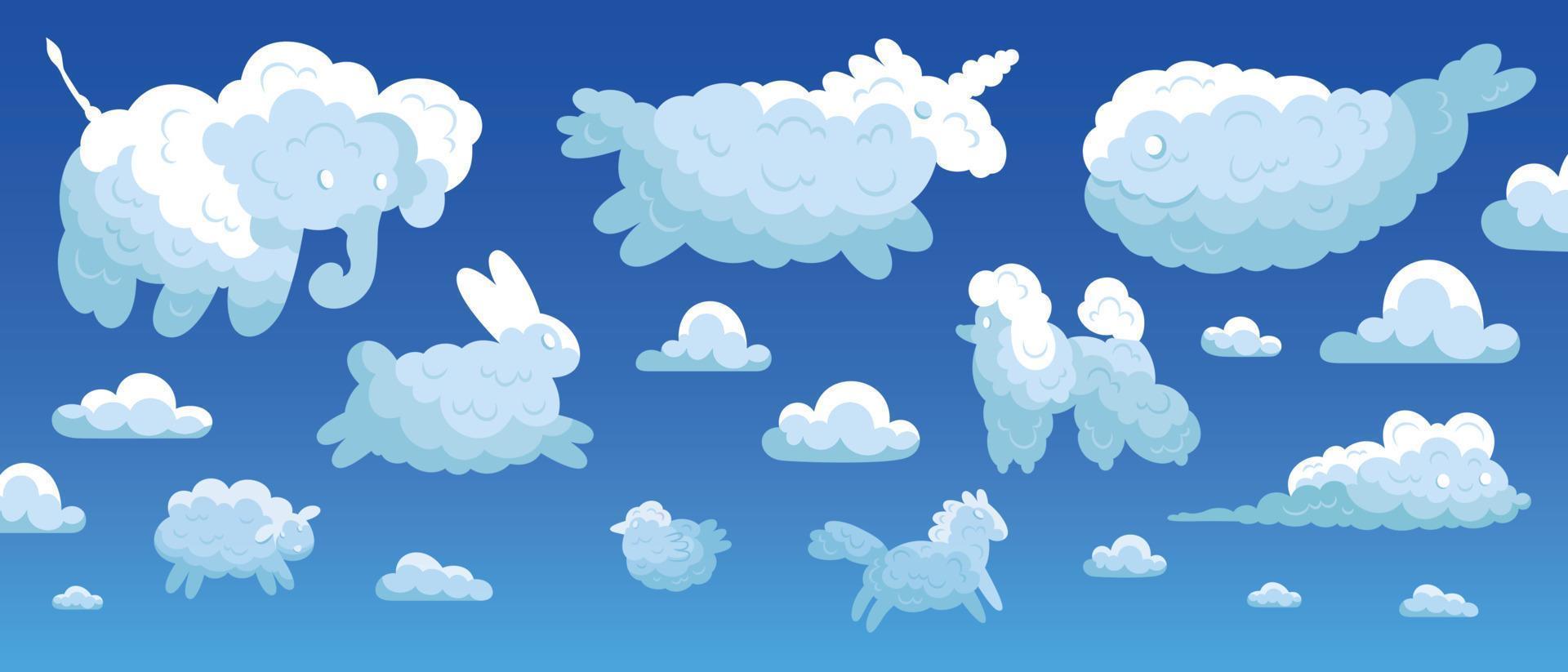 conjunto de iconos de nubes de animales blancos vector