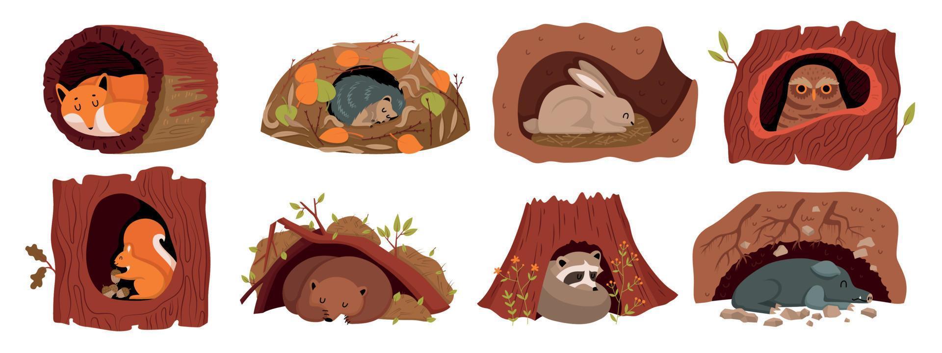 Hollow Tree Animals Set vector