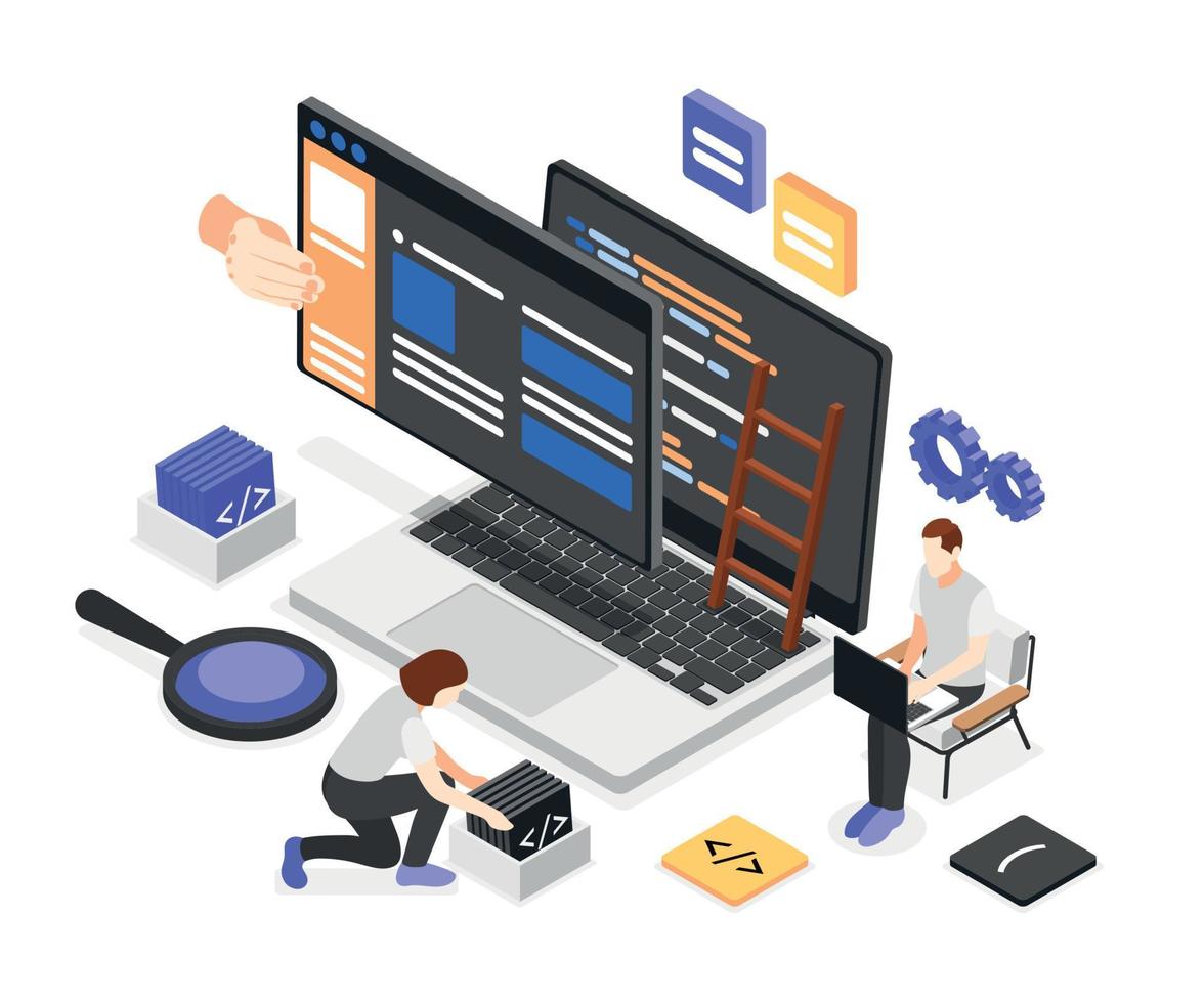 UI And UX Designers Isometric Composition vector