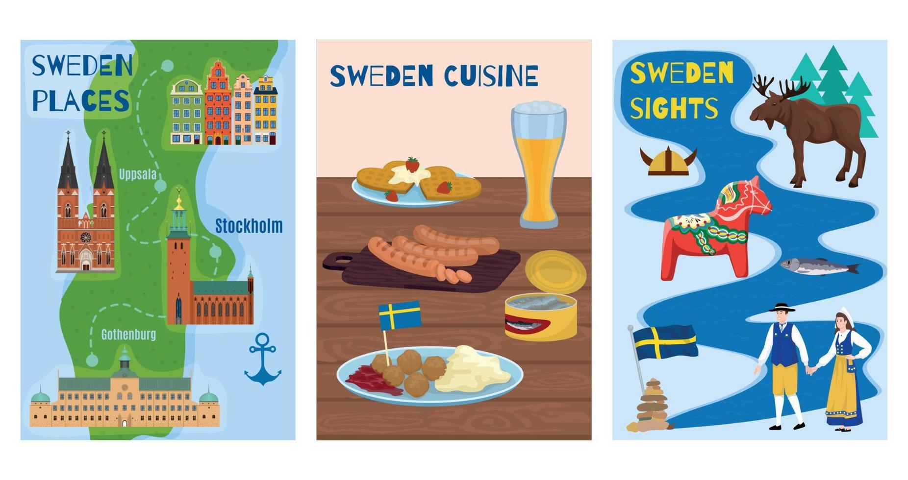 Sweden Touristic Cards Set vector