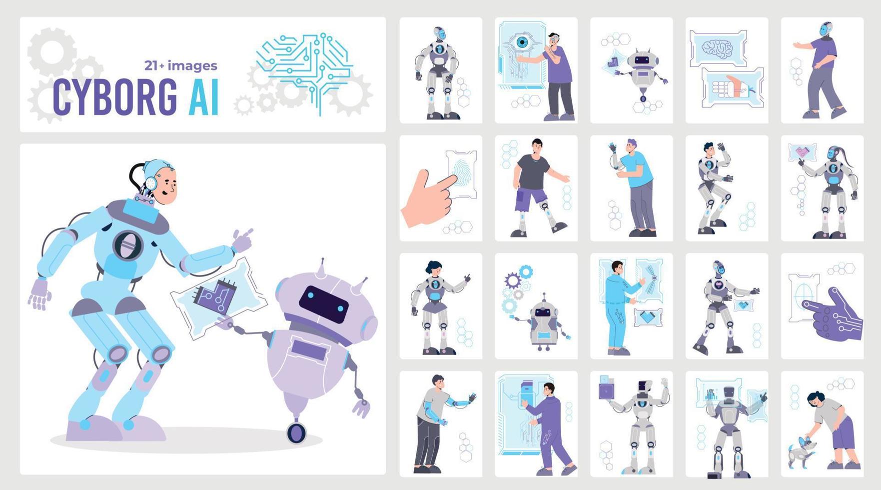 Cyborg AI Flat Compositions vector
