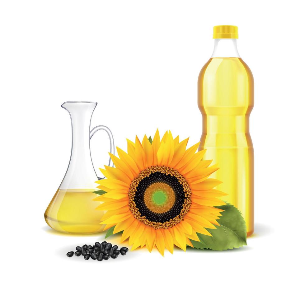 composición realista de aceite de girasol vector