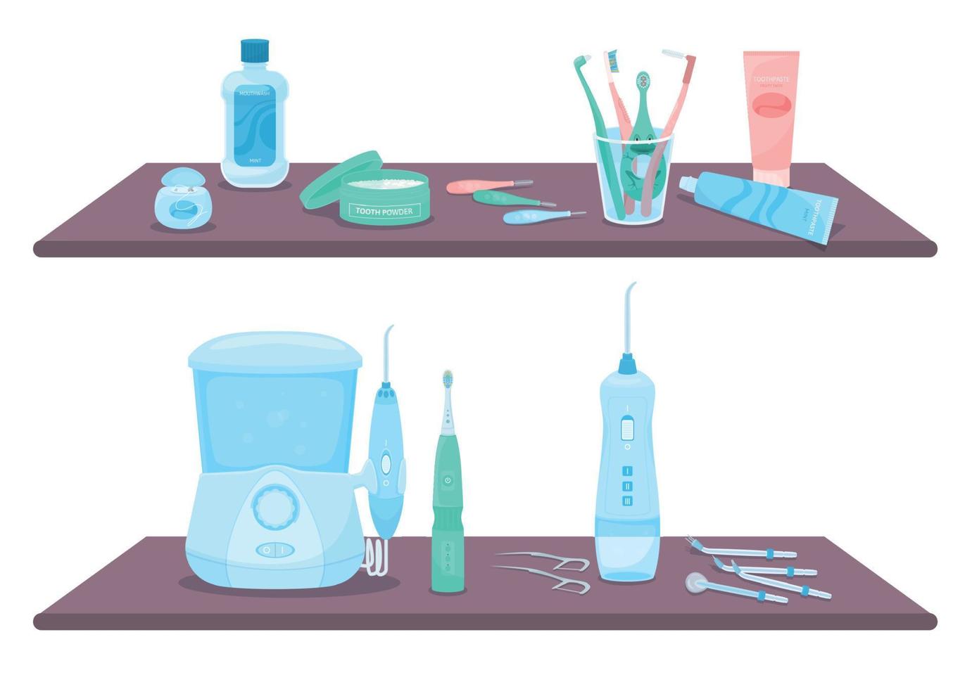 composición de estantes de higiene dental vector