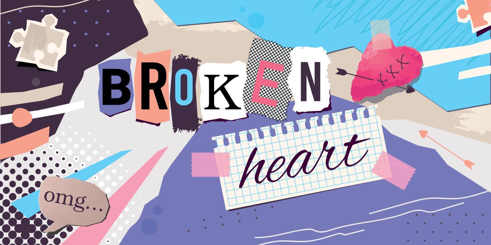 Broken Heart Flat Collage vector