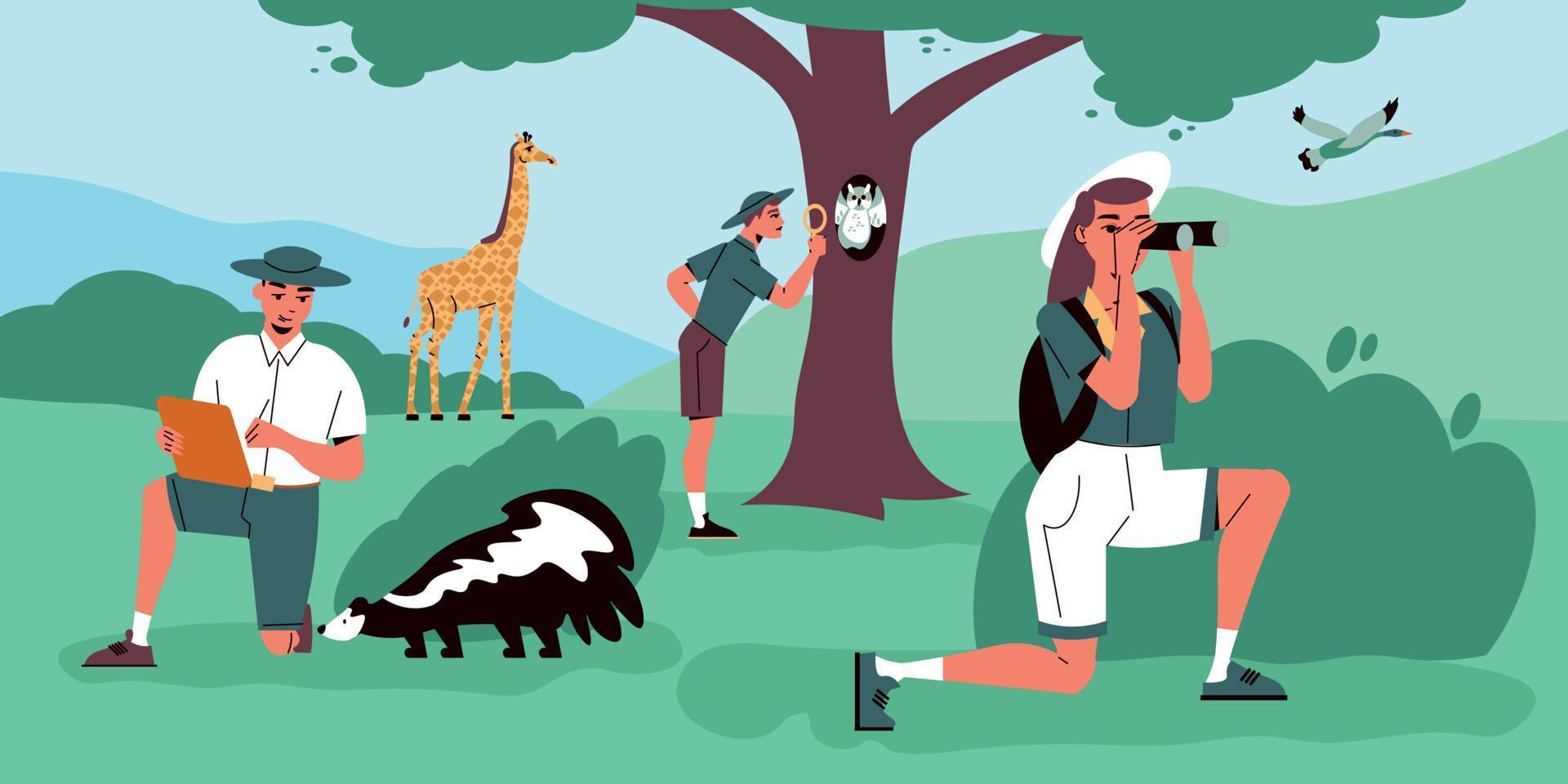 Zoologist Flat Colored Background vector