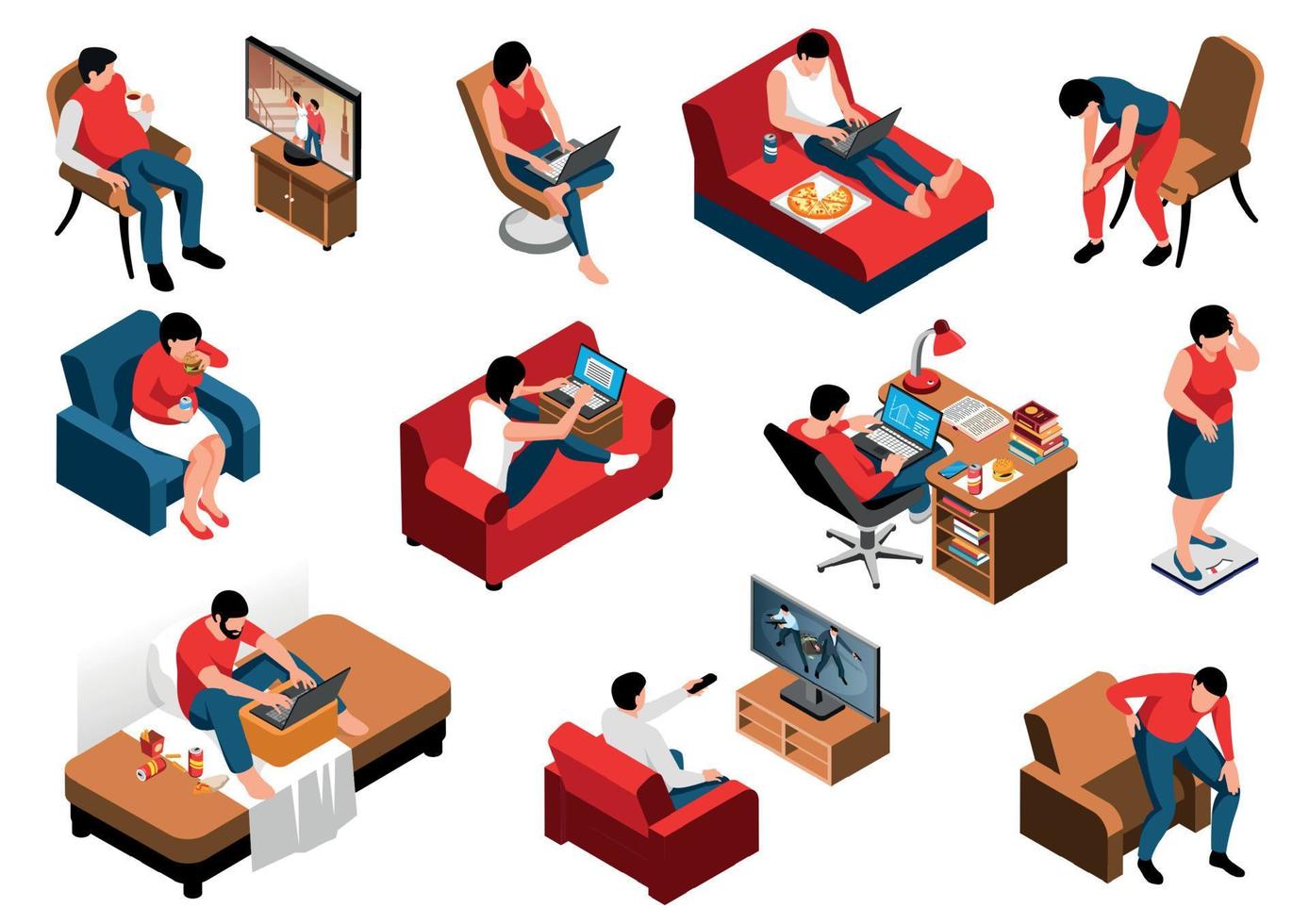 Sedentary Lifestyle Icon Set vector