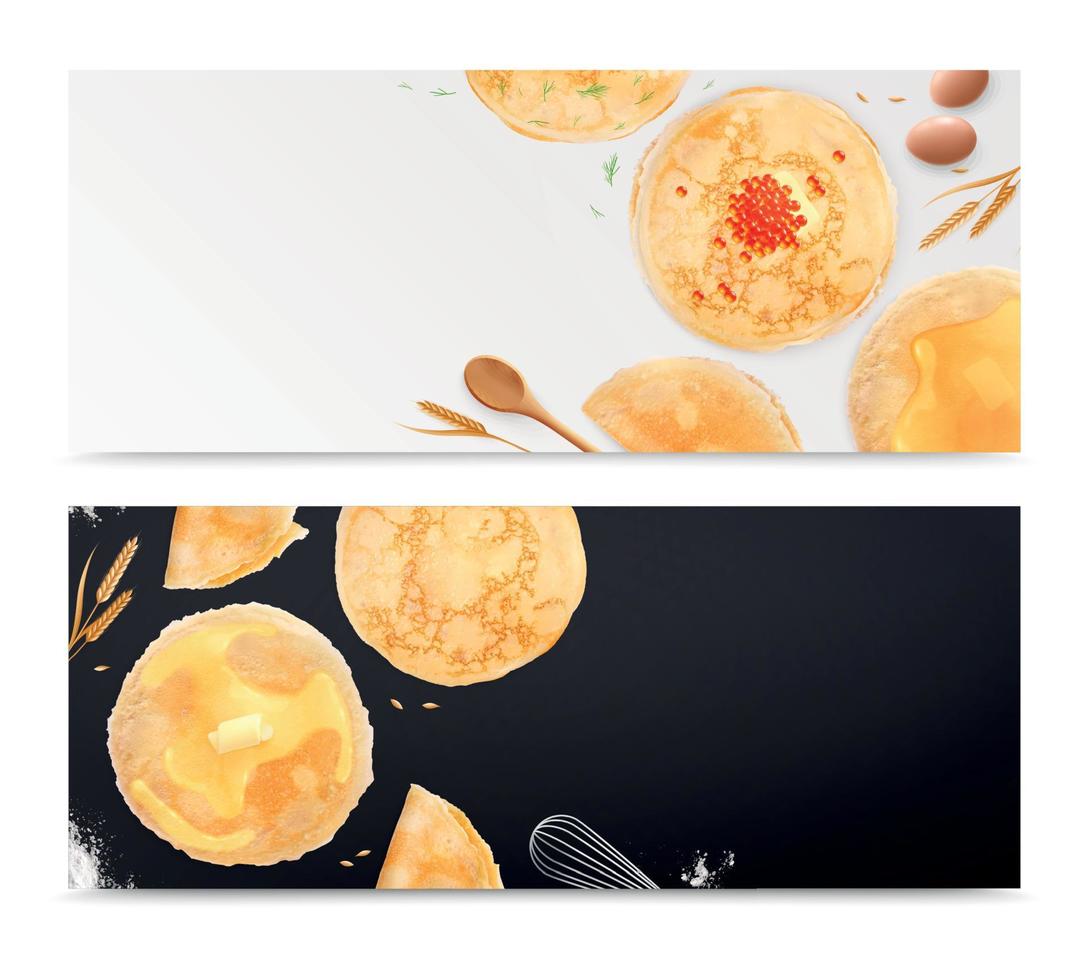 Maslenitsa Pancakes Realistic Horizontal Banners vector