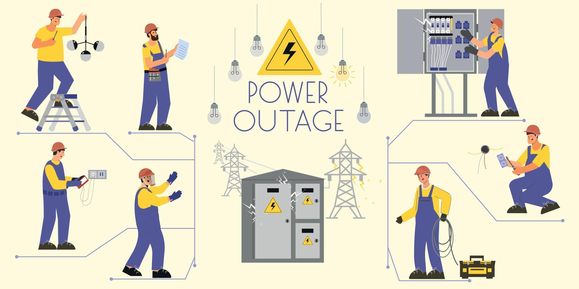 Power Outage Flat Infographics vector