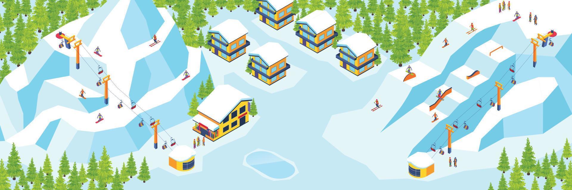 Ski Resort Isometric Horizontal Background vector