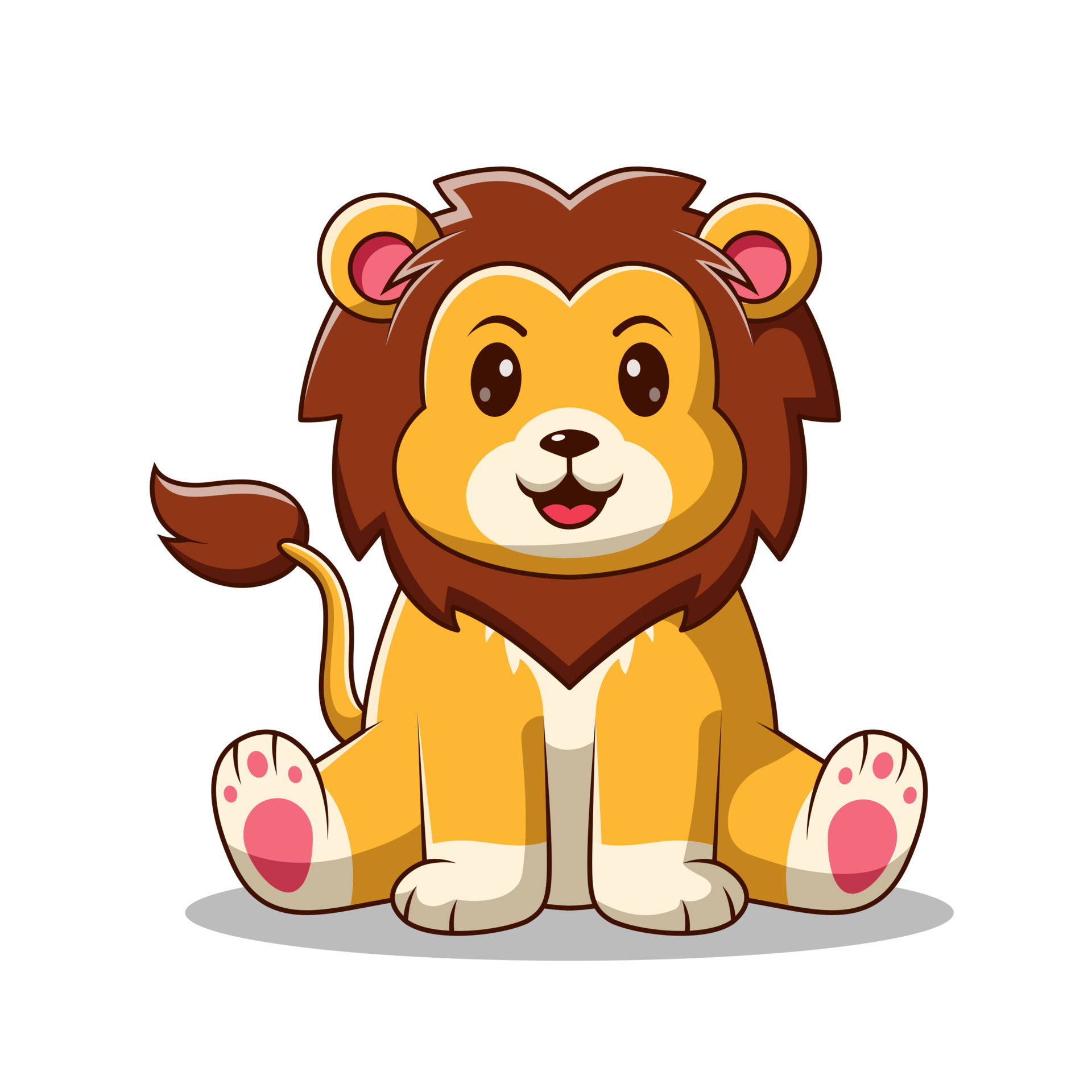 lindo león sentado vector icono ilustración. personaje de dibujos animados de la mascota del