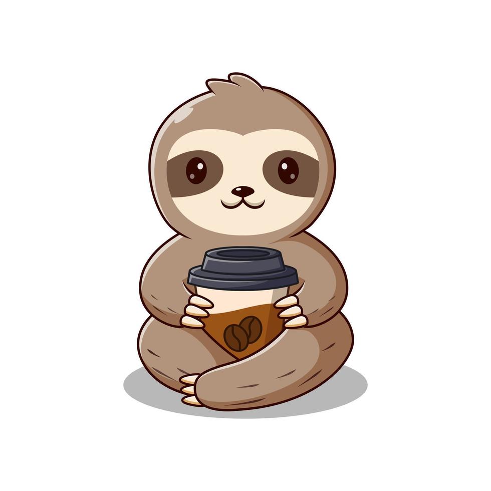 dibujos animados perezosos sosteniendo una taza de café, personaje de  dibujos animados mascota perezoso. icono animal