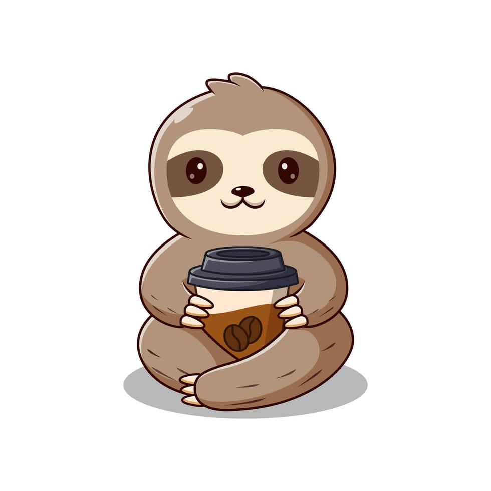 Sloth Cartoon holding a cup of coffee, Sloth Mascot Cartoon Character. Animal Icon Concept White Isolated. Flat Cartoon Style Suitable for Web Landing Page, Banner, Flyer, Sticker, Card vector