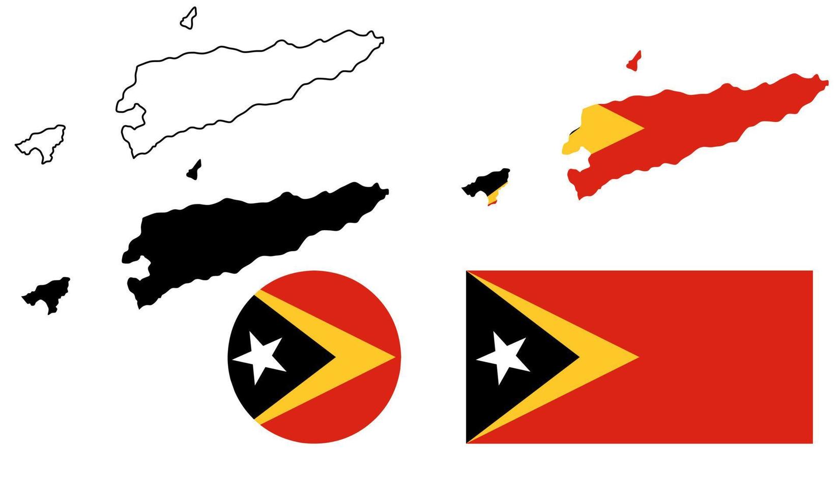 conjunto de iconos de bandera de mapa de república democrática de timor leste vector