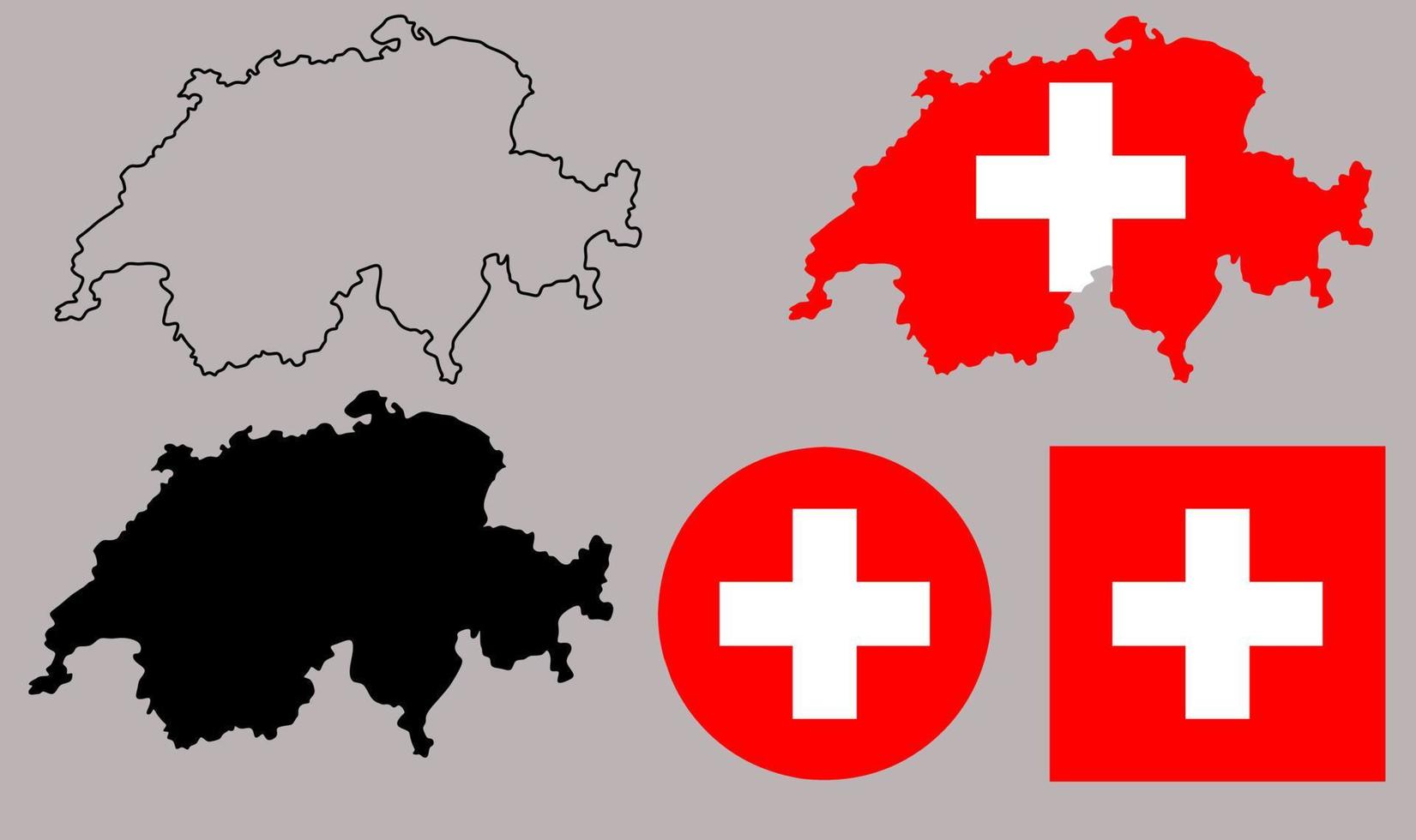 Swiss Confederation map flag icon set vector