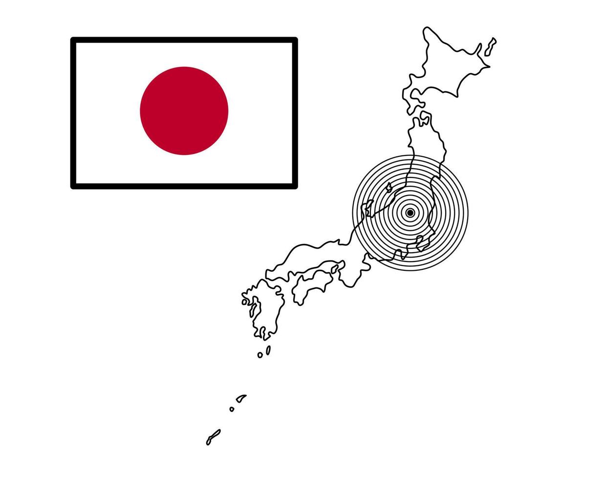 contorno mapa bandera terremoto japón ilustración vector aislado sobre fondo blanco