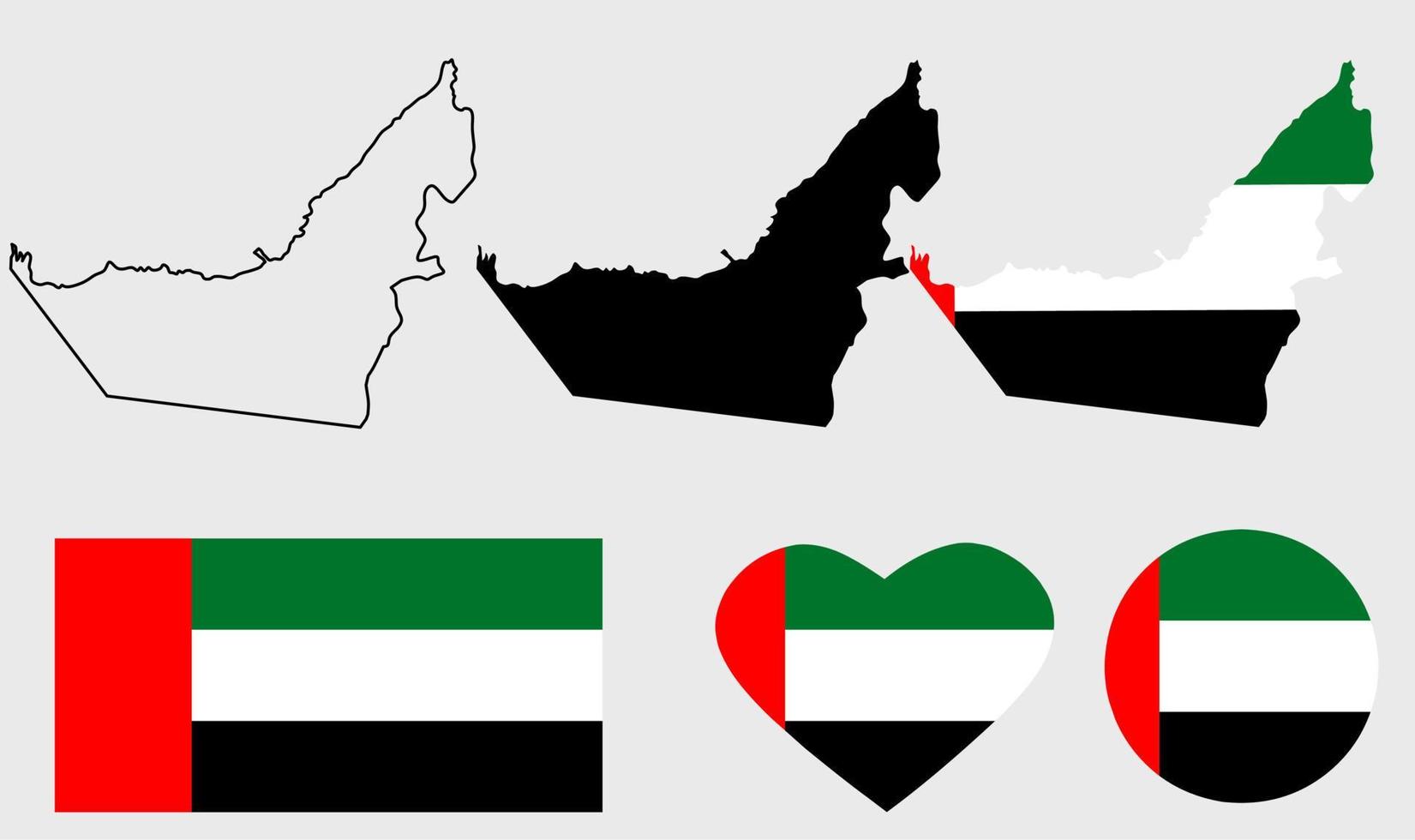 conjunto de iconos de bandera de mapa de emiratos árabes unidos vector