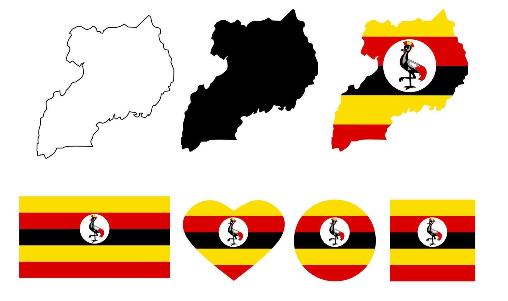 conjunto de iconos de bandera de mapa de república de uganda vector