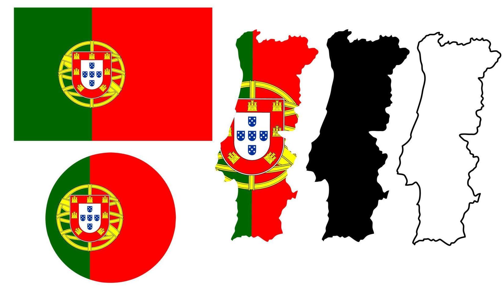 conjunto de iconos de bandera de mapa de república portuguesa vector