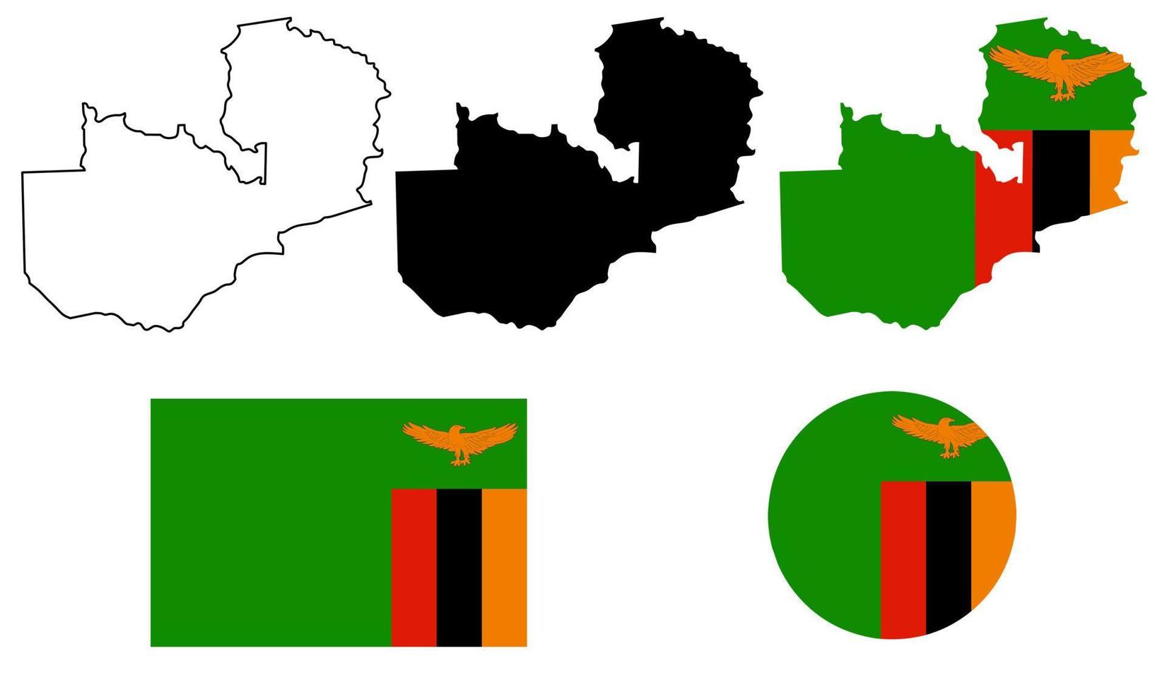 república de zambia mapa conjunto de iconos de bandera vector