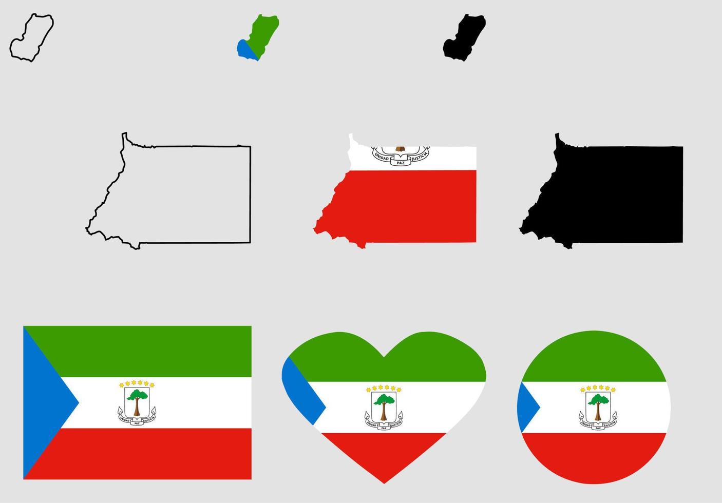 república de guinea ecuatorial mapa conjunto de iconos de bandera vector