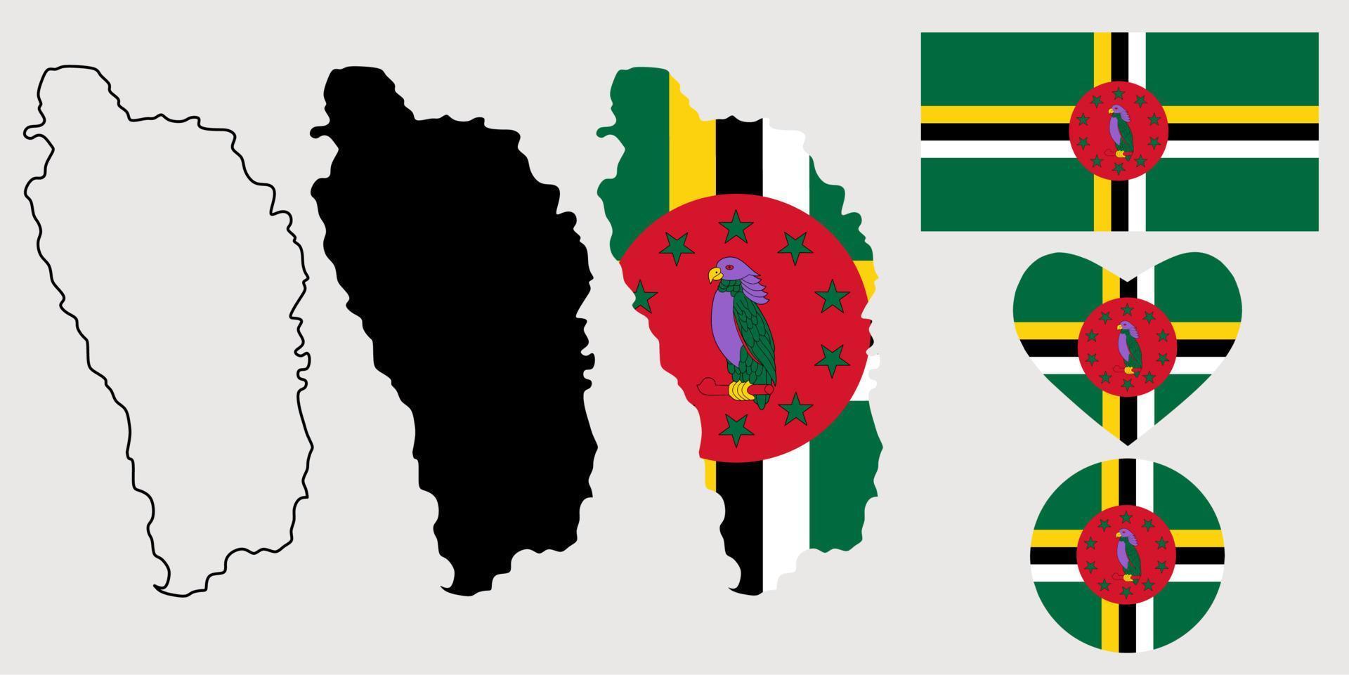 conjunto de iconos de bandera de mapa de la comunidad de dominica vector