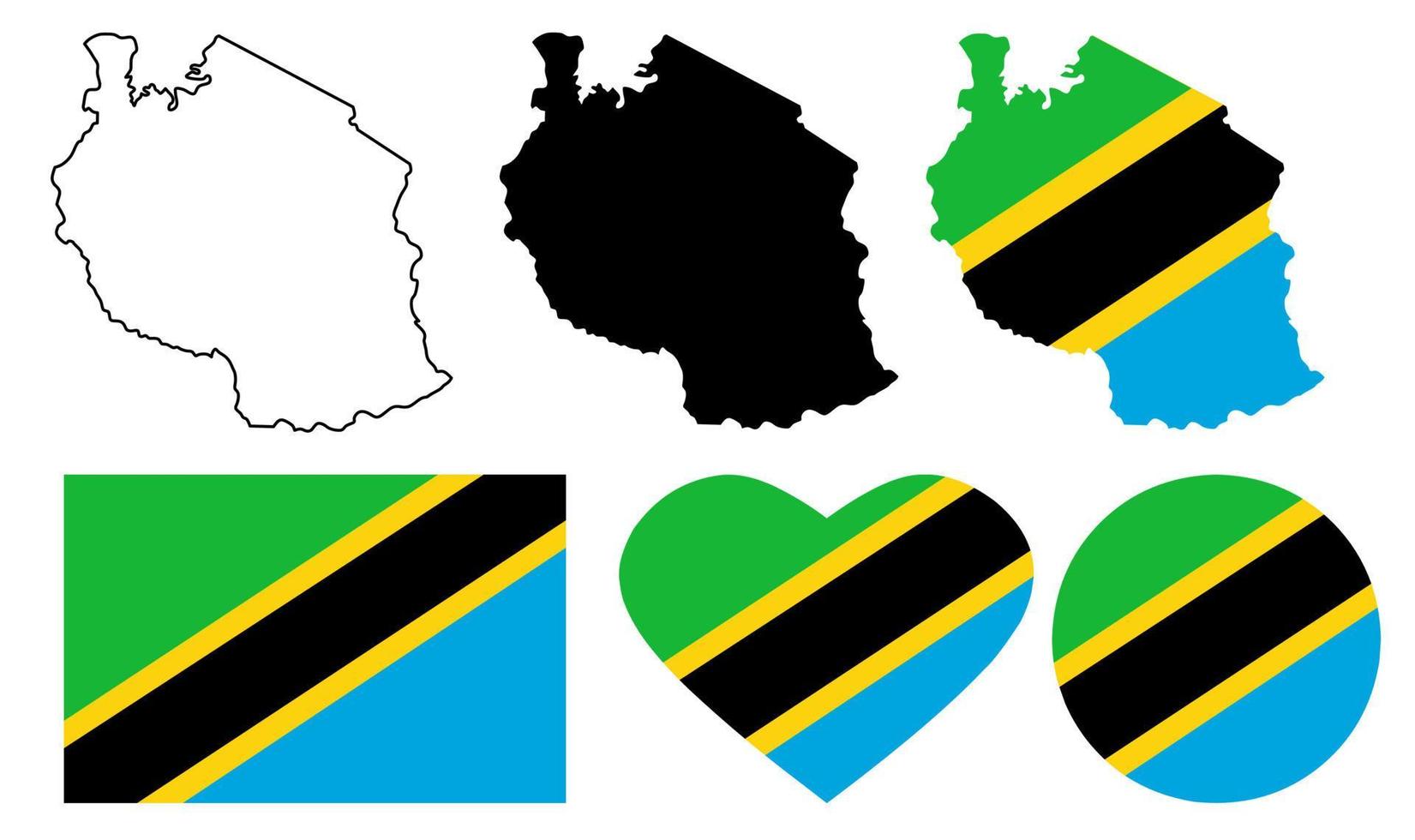 conjunto de iconos de bandera de mapa de república unida de tanzania vector